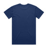 A navy blue T-shirt featuring a plain back design and a small logo on the neck area.
