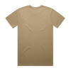 A plain beige t-shirt viewed from the back, featuring a standard crew neck and no visible branding.