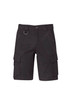 Black cargo shorts featuring multiple pockets and a loop detail. The shorts have a button closure and a classic fit.
