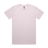 A plain light pink T-shirt with a round neckline and short sleeves, featuring a logo on the label.
