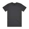 A dark grey classic tee with short sleeves and a round neckline. The shirt features a logo.