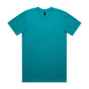 A teal classic tee displayed flat, featuring a round neckline and short sleeves. The shirt includes a logo tag.