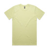A plain light yellow t-shirt with a crew neckline and short sleeves. It features a label and has no visible designs.