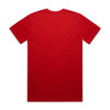 A red classic tee with short sleeves and a plain back. It features a logo on the fabric.