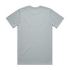 A plain light grey t-shirt displayed from the back, featuring a simple design and a logo.