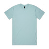 A light blue classic t-shirt with a simple design and a logo on the label.