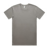A plain olive green T-shirt with a round neckline and short sleeves, displaying a label and a branding logo.