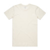 A plain cream-coloured t-shirt with a crew neck and short sleeves, featuring a logo on the back.