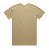 A plain beige T-shirt with a back view, featuring a smooth fabric texture. The shirt has a logo on a tag.