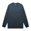 A long-sleeve t-shirt in navy blue with a simple design and a logo on the label.