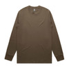 A long-sleeve t-shirt in a brown hue, featuring a simple design and a logo on the tag.