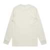 A beige long-sleeve T-shirt with a simple design and fitted cuffs, featuring a logo on the back.
