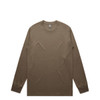 A long-sleeve t-shirt in a muted brown colour, featuring a simple design and a logo on the label.