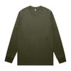 A long-sleeve T-shirt in olive green, featuring a crew neck and a simple design. It has a logo on the label.