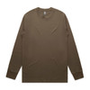 A long-sleeve t-shirt in a muted brown colour, featuring a logo on the neckline.