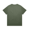 An olive green t-shirt with a plain back, featuring a logo or branding.