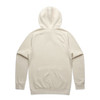 A beige hoodie featuring a hood and long sleeves, with a plain back design and a brand logo.