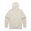 A cream-coloured hoodie with a hood and long sleeves, featuring a back view and a subtle branding logo.