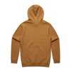 A brown jumper with a hood, featuring long sleeves and a plain back. It has a logo on it.