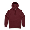 A maroon hoodie with a front pocket and a hood, featuring a subtle logo.