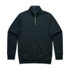 A black half zip crew sweatshirt featuring long sleeves and a zip collar, with a logo on the chest.