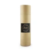 A cylindrical cardboard tube in a natural colour, featuring a black label with a logo.