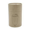 A travel mug packaging in a cylindrical cardboard box, featuring a simple design and measuring 350ml.