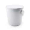 A white plastic bucket with a removable lid and a handle for easy carrying.