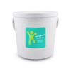 A white bucket with a green sticker featuring a playful figure and the text "JumpStart Training."