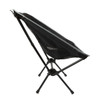 A lightweight folding chair in black with grey accents, featuring a mesh back and a sturdy frame.