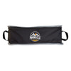 A black carry bag with grey trim and handles, featuring a circular logo with mountains.