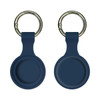 A navy blue silicone Airtag case featuring a keyring, with a simple, sleek design.