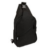 A black Sling RPET travel bag with a single shoulder strap and zipper pockets, featuring a logo.