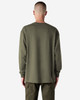 An olive green long-sleeve heavyweight T-shirt with a plain back, featuring a logo at the neckline.