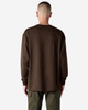 A brown heavyweight t-shirt with long sleeves, viewed from the back, featuring a plain design and a logo.