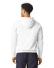 A white lightweight hooded sweatshirt viewed from the back, featuring a hood and casual fit.