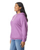 A lightweight hooded sweatshirt in a vibrant purple, featuring a front kangaroo pocket and a logo.