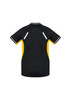 A women's short sleeve tee in black with yellow accents and a logo. Features a sleek design with contrasting colours.