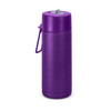 A drink bottle in a vibrant purple hue, featuring a metal construction and a convenient handle.