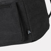 A black canvas cooler bag with a zipped pocket and a subtle logo on the side.