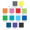 A palette of colour swatches featuring white, grey, yellow, orange, pink, red, bright green, kelly green, teal, light blue, royal blue, navy, purple, and black.