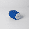 A blue Whirl Popper Spinner with a white top and bottom, featuring a logo on one side.