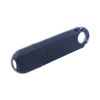 A black flash drive with a sleek design and a logo. It features two ends for easy handling.