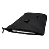 A black roll-top backpack with a zippered compartment, featuring a logo and a sleek design.