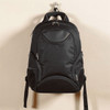 A black 15" computer backpack with multiple compartments and a logo. Features padded straps for comfort.