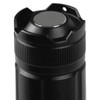 A black LED torch featuring a textured grip and a rounded top with a circular button. It has a logo on the surface.