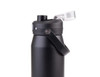 A drink bottle in matte black with a quick release lid and a handle for easy carrying. Includes a visible brand logo.