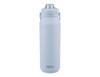 A drink bottle in pale blue with a vacuum quick release lid and a handle. Features an oval logo on the front.
