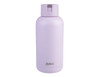 A drink bottle in a soft lavender colour with a rounded shape and a small spout. It features a branding logo.
