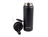 A drink bottle in black with a vacuum-insulated body and a detachable spout lid. Features a logo.